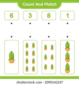 Count and match, count the number of Cactus and match with the right numbers. Educational children game, printable worksheet, vector illustration