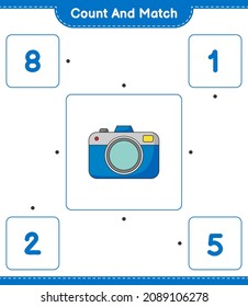 Count and match, count the number of Camera and match with the right numbers. Educational children game, printable worksheet, vector illustration