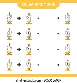 Count and match, count the number of Candle and match with the right numbers. Educational children game, printable worksheet, vector illustration