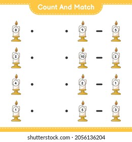 Count and match, count the number of Candle and match with the right numbers. Educational children game, printable worksheet, vector illustration