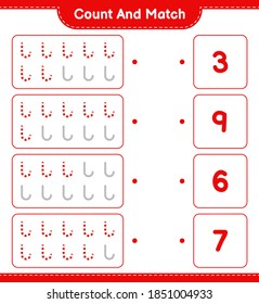 Count and match, count the number of Candy Canes and match with right numbers. Educational children game, printable worksheet, vector illustration