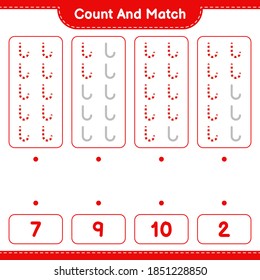 Count and match, count the number of Candy Canes and match with right numbers. Educational children game, printable worksheet, vector illustration