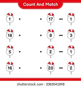 Count and match, count the number of Candy and match with the right numbers. Educational children game, printable worksheet, vector illustration