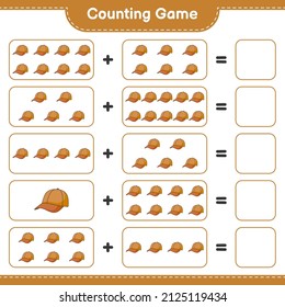 Count and match, count the number of Cap Hat and match with the right numbers. Educational children game, printable worksheet, vector illustration