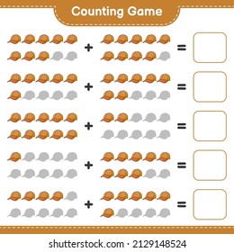 Count and match, count the number of Cap Hat and match with the right numbers. Educational children game, printable worksheet, vector illustration