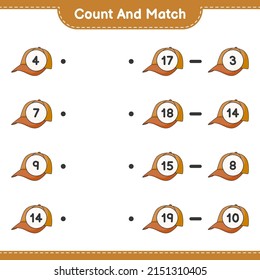 Count and match, count the number of Cap Hat and match with the right numbers. Educational children game, printable worksheet, vector illustration