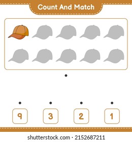 Count and match, count the number of Cap Hat and match with the right numbers. Educational children game, printable worksheet, vector illustration