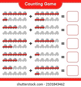 Count and match, count the number of Car and match with the right numbers. Educational children game, printable worksheet, vector illustration