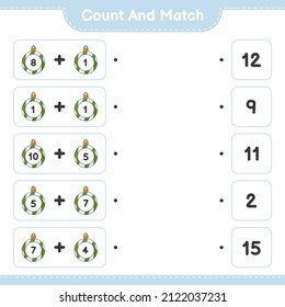 Count and match, count the number of Christmas Ball and match with the right numbers. Educational children game, printable worksheet, vector illustration