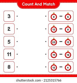 Count and match, count the number of Christmas Ball and match with the right numbers. Educational children game, printable worksheet, vector illustration
