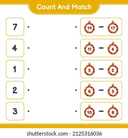 Count and match, count the number of Christmas Ball and match with the right numbers. Educational children game, printable worksheet, vector illustration