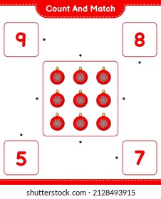 Count and match, count the number of Christmas Ball and match with the right numbers. Educational children game, printable worksheet, vector illustration