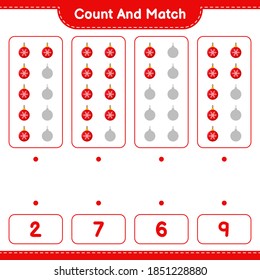 Count and match, count the number of Christmas Balls and match with right numbers. Educational children game, printable worksheet, vector illustration