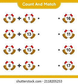 Count and match, count the number of Christmas Bell and match with the right numbers. Educational children game, printable worksheet, vector illustration