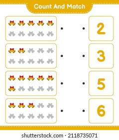 Count and match, count the number of Christmas Bell and match with the right numbers. Educational children game, printable worksheet, vector illustration