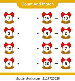 Count and match, count the number of Christmas Bell and match with the right numbers. Educational children game, printable worksheet, vector illustration
