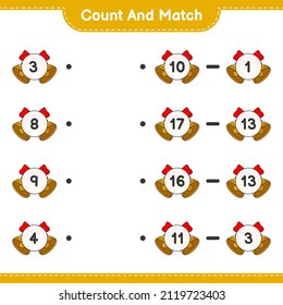 Count and match, count the number of Christmas Bell and match with the right numbers. Educational children game, printable worksheet, vector illustration