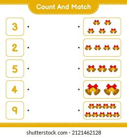 Count and match, count the number of Christmas Bell and match with the right numbers. Educational children game, printable worksheet, vector illustration