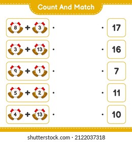 Count and match, count the number of Christmas Bell and match with the right numbers. Educational children game, printable worksheet, vector illustration