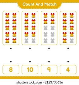 Count and match, count the number of Christmas Bell and match with the right numbers. Educational children game, printable worksheet, vector illustration