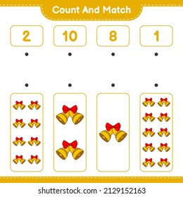 Count and match, count the number of Christmas Bell and match with the right numbers. Educational children game, printable worksheet, vector illustration