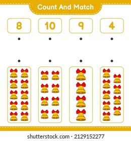 Count and match, count the number of Christmas Bell and match with the right numbers. Educational children game, printable worksheet, vector illustration