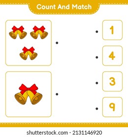 Count and match, count the number of Christmas Bell and match with the right numbers. Educational children game, printable worksheet, vector illustration