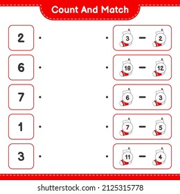 Count and match, count the number of Christmas Sock and match with the right numbers. Educational children game, printable worksheet, vector illustration