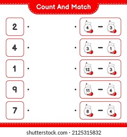 Count and match, count the number of Christmas Sock and match with the right numbers. Educational children game, printable worksheet, vector illustration