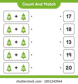Count and match, count the number of Christmas Tree and match with right numbers. Educational children game, printable worksheet, vector illustration