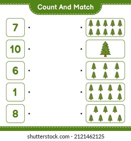 Count and match, count the number of Christmas Tree and match with the right numbers. Educational children game, printable worksheet, vector illustration