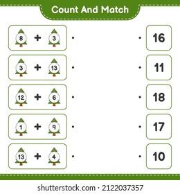 Count and match, count the number of Christmas Tree and match with the right numbers. Educational children game, printable worksheet, vector illustration