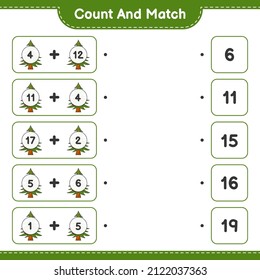 Count and match, count the number of Christmas Tree and match with the right numbers. Educational children game, printable worksheet, vector illustration