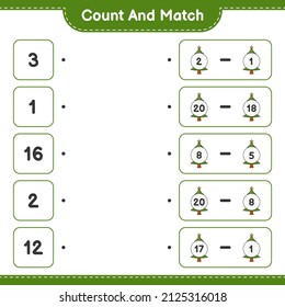 Contar y hacer coincidir, contar el número del árbol de Navidad y coincidir con los números correctos. Juego infantil educativo, hoja de cálculo imprimible, ilustración vectorial