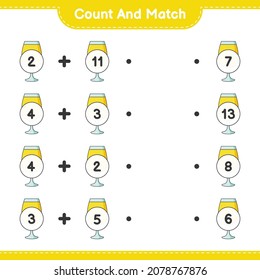 Count and match, count the number of Cocktail and match with the right numbers. Educational children game, printable worksheet, vector illustration