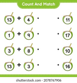 Count and match, count the number of Coconut and match with the right numbers. Educational children game, printable worksheet, vector illustration