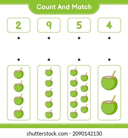 Count and match, count the number of Coconut and match with the right numbers. Educational children game, printable worksheet, vector illustration