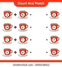Count and match, count the number of Coffee Cup and match with the right numbers. Educational children game, printable worksheet, vector illustration