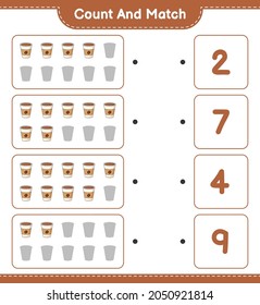 Count and match, count the number of Coffee Cup and match with the right numbers. Educational children game, printable worksheet, vector illustration