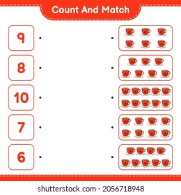 Count and match, count the number of Coffee Cup and match with the right numbers. Educational children game, printable worksheet, vector illustration