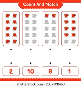 Count and match, count the number of Coffee Cup and match with the right numbers. Educational children game, printable worksheet, vector illustration