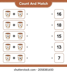 Count and match, count the number of Coffee Cup and match with the right numbers. Educational children game, printable worksheet, vector illustration