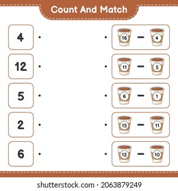Count and match, count the number of Coffee Cup and match with the right numbers. Educational children game, printable worksheet, vector illustration