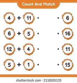 Contar y coincidir, contar el número de cookies y coincidir con los números correctos. Juego infantil educativo, hoja de cálculo imprimible, ilustración vectorial