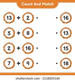 Contar y coincidir, contar el número de cookies y coincidir con los números correctos. Juego infantil educativo, hoja de cálculo imprimible, ilustración vectorial