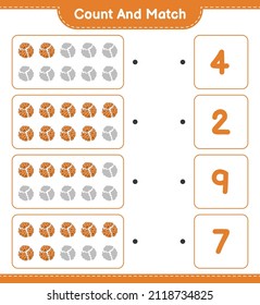 Contar y coincidir, contar el número de cookies y coincidir con los números correctos. Juego infantil educativo, hoja de cálculo imprimible, ilustración vectorial