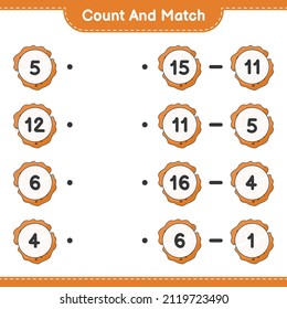 Count and match, count the number of Cookie and match with the right numbers. Educational children game, printable worksheet, vector illustration