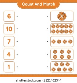 Contar y coincidir, contar el número de cookies y coincidir con los números correctos. Juego infantil educativo, hoja de cálculo imprimible, ilustración vectorial
