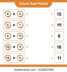 Count and match, count the number of Cookie and match with the right numbers. Educational children game, printable worksheet, vector illustration