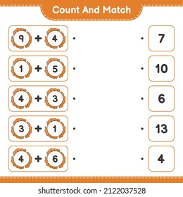 Contar y coincidir, contar el número de cookies y coincidir con los números correctos. Juego infantil educativo, hoja de cálculo imprimible, ilustración vectorial